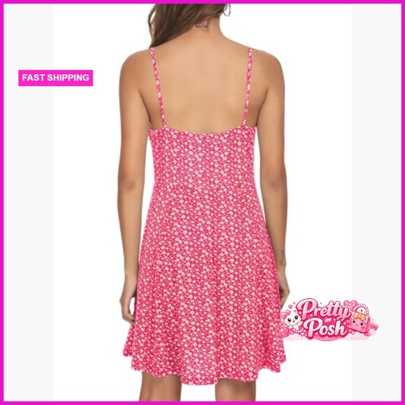 Spaghetti Strap Floral Mini Dress Ruched Front Drawstring Sundress - Picture 2 of 7